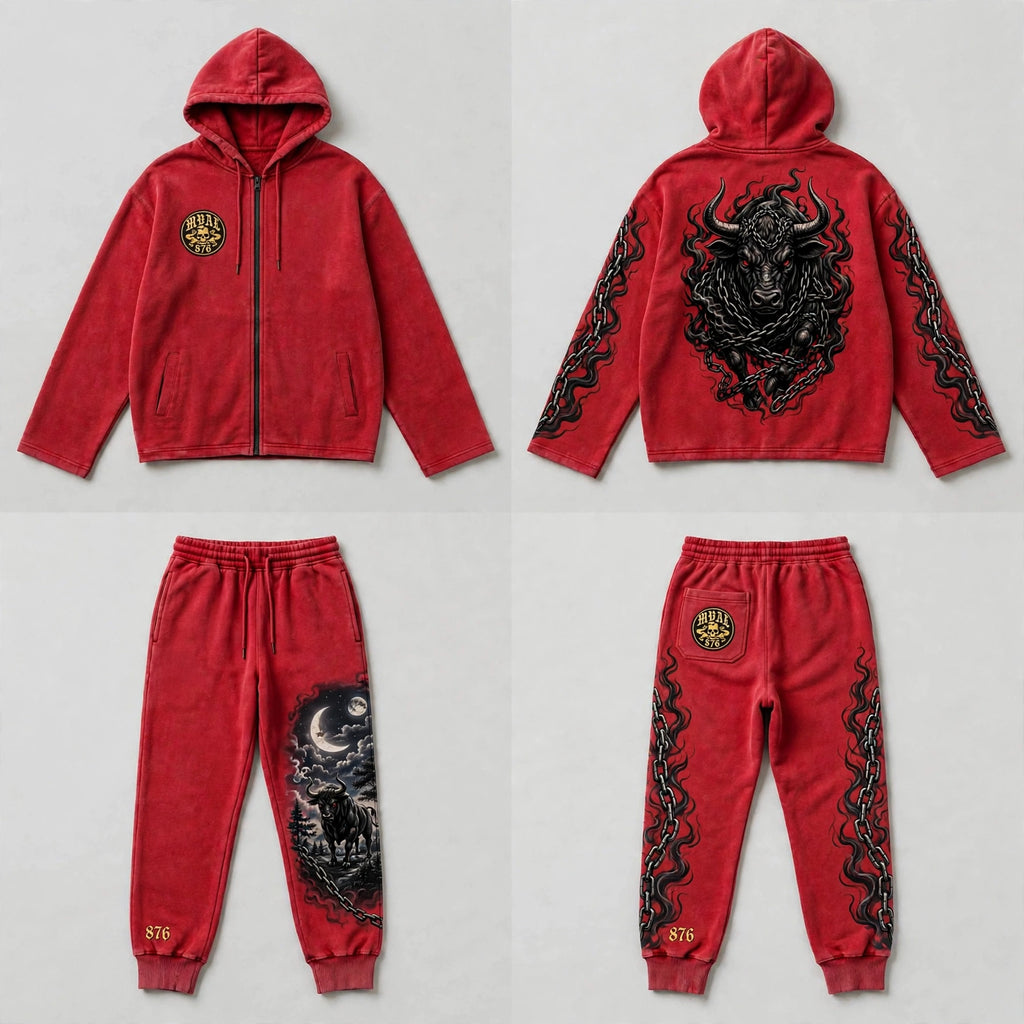 MYAL Rolling Calf Tech Fleece Set — Washed Crimson