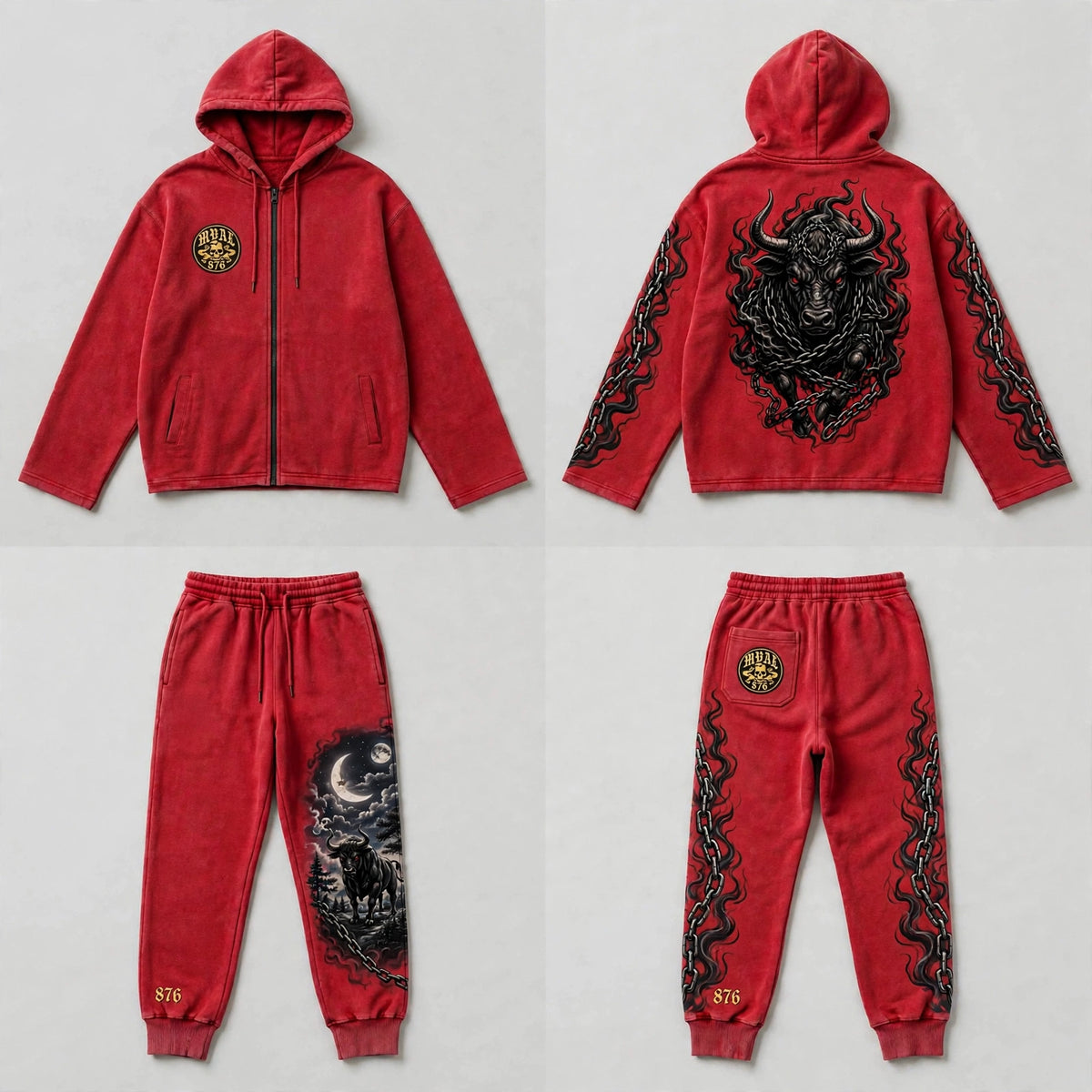 MYAL Rolling Calf Tech Fleece Set — Washed Crimson