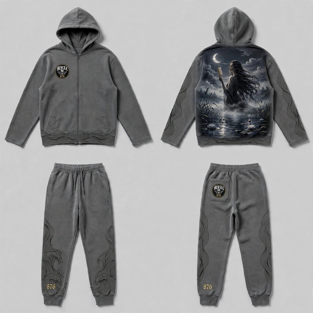 MYAL River Mumma Tech Fleece Set — Washed Graphite (Cuffed)