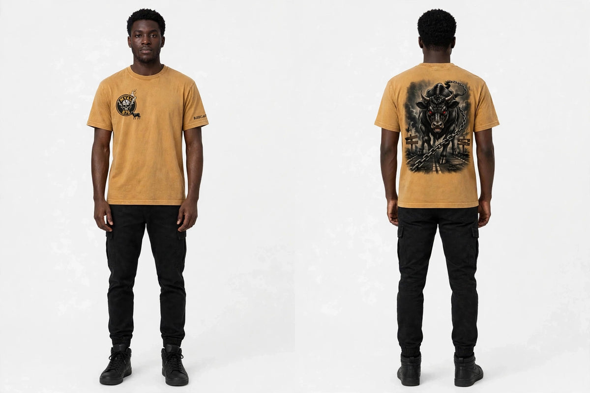 MYAL Rolling Calf Patois Tee — Washed Ochre ("BLOODCLAAT")