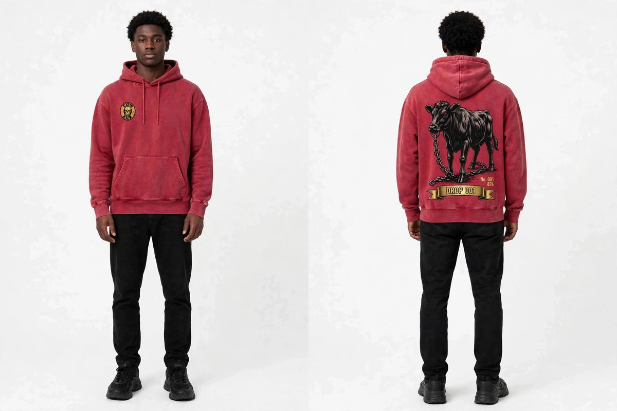 MYAL DROP 001 Rolling Calf Hoodie — Washed Crimson