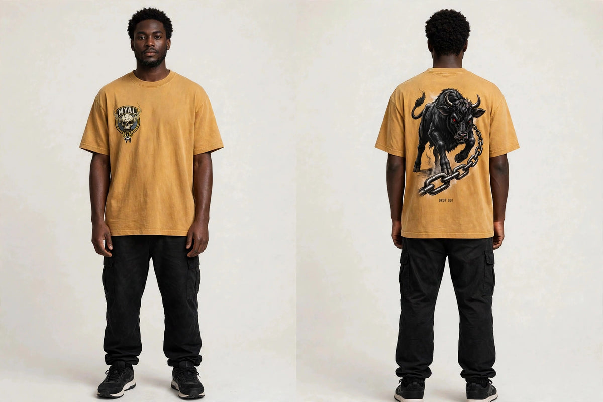 MYAL DROP 001 Rolling Calf Tee — Washed Ochre