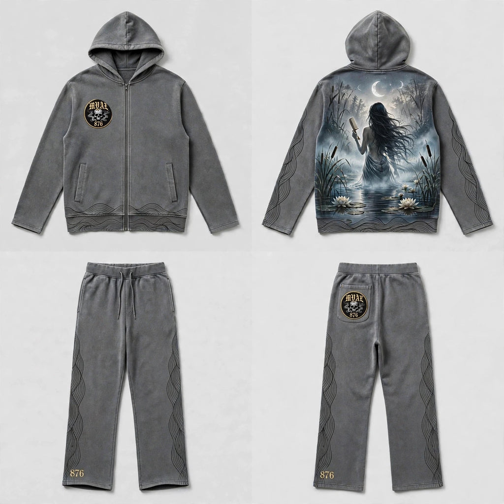 MYAL River Mumma Tech Fleece Set — Washed Graphite (Open-Hem)