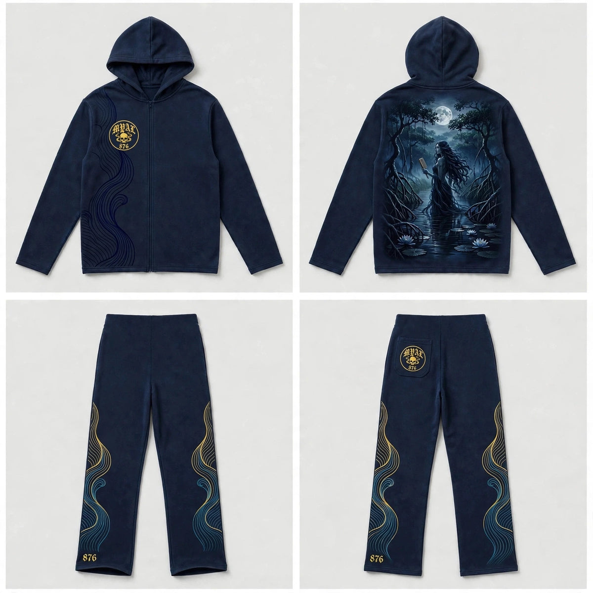 MYAL River Mumma Tech Fleece Set — Washed Midnight (Open-Hem)