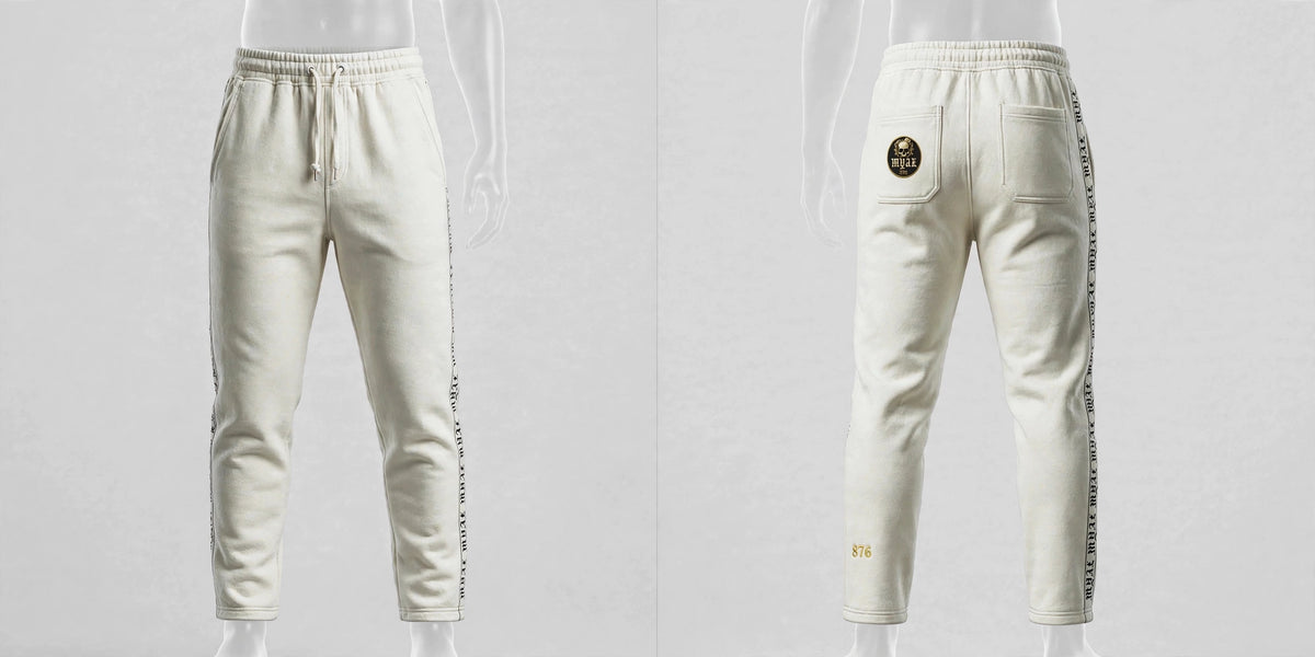 MYAL Luxury Duppy Rider Track Pants — Bone White (Open-Hem)