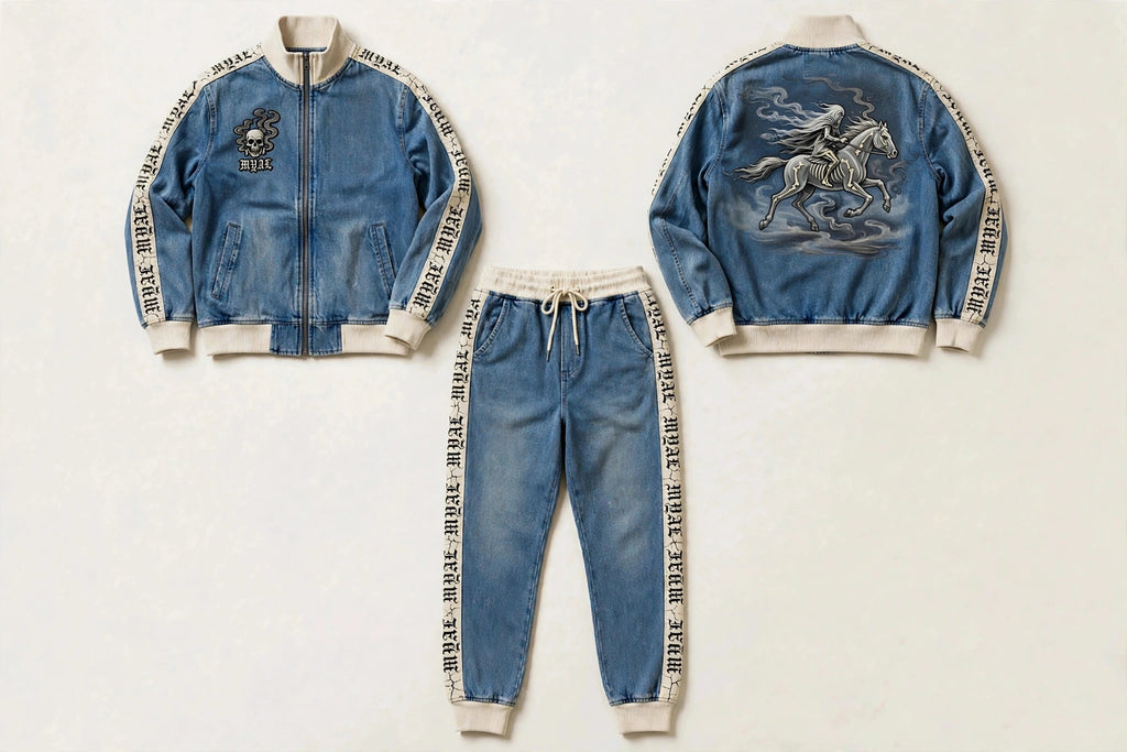 MYAL Duppy Rider Logo-Tape Tracksuit Set — Washed Denim