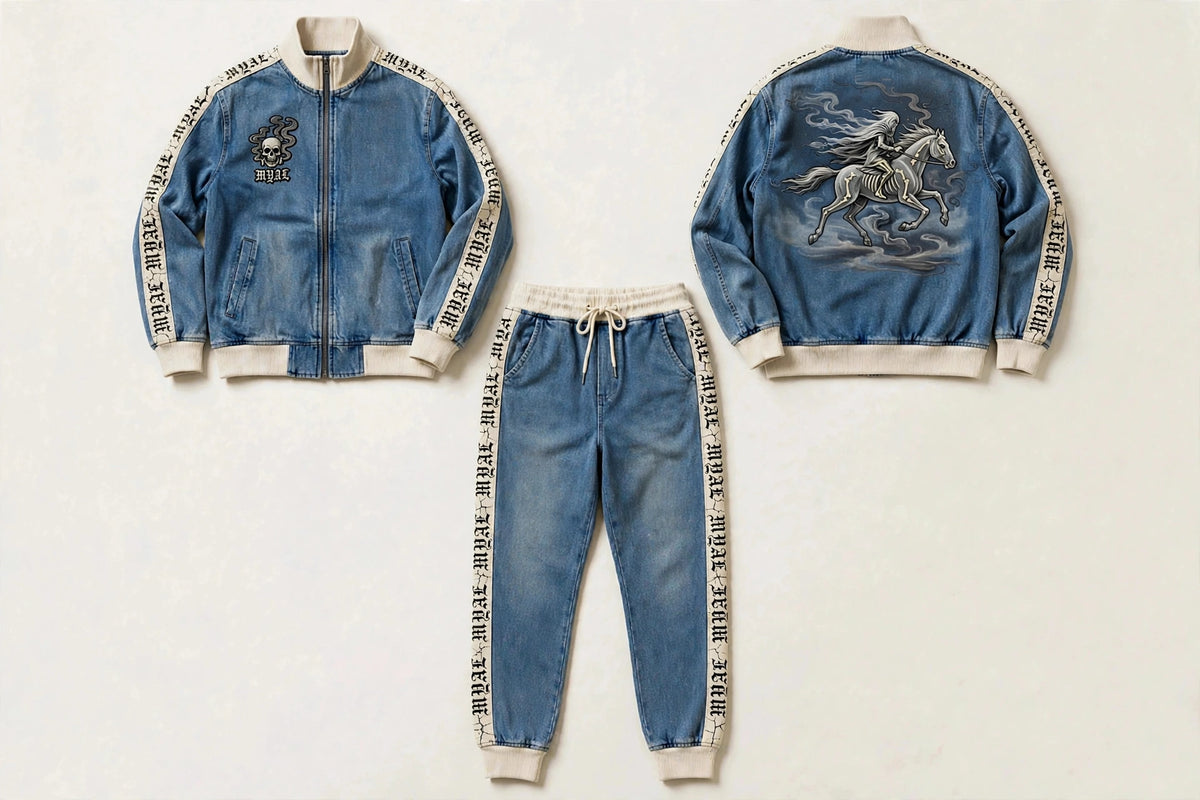 MYAL Duppy Rider Logo-Tape Tracksuit Set — Washed Denim