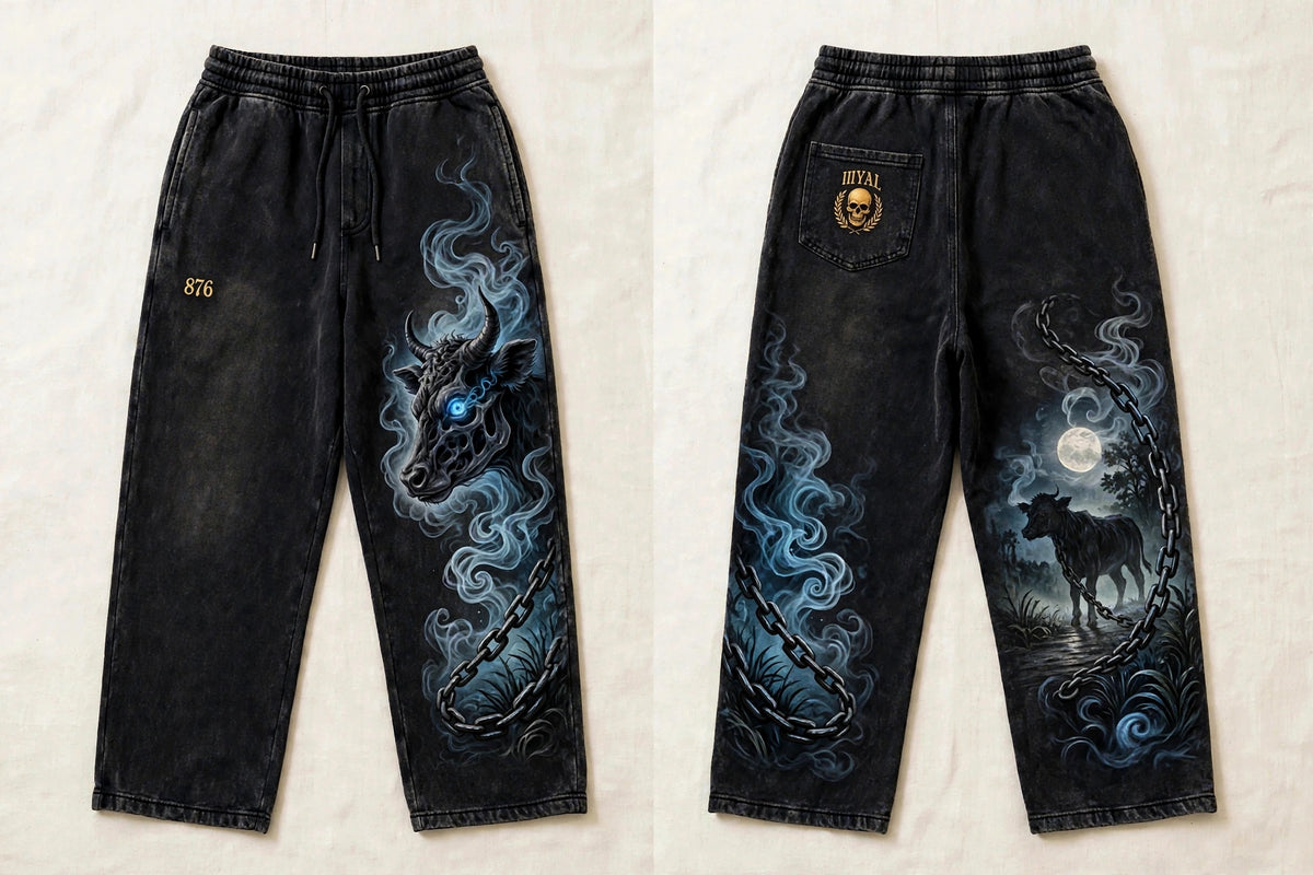 MYAL Rolling Calf Open-Hem Sweatpants — Washed Abyss