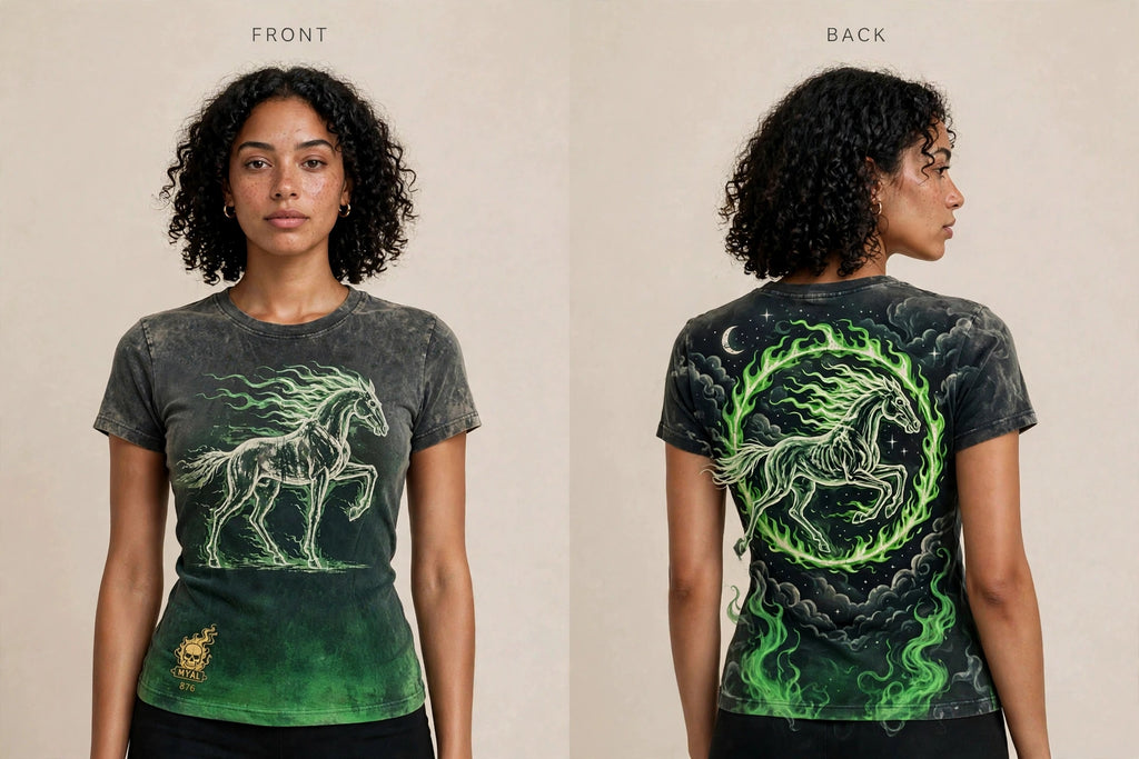 MYAL Duppy Rider Women's Tee — Smoke→Acid Ombré