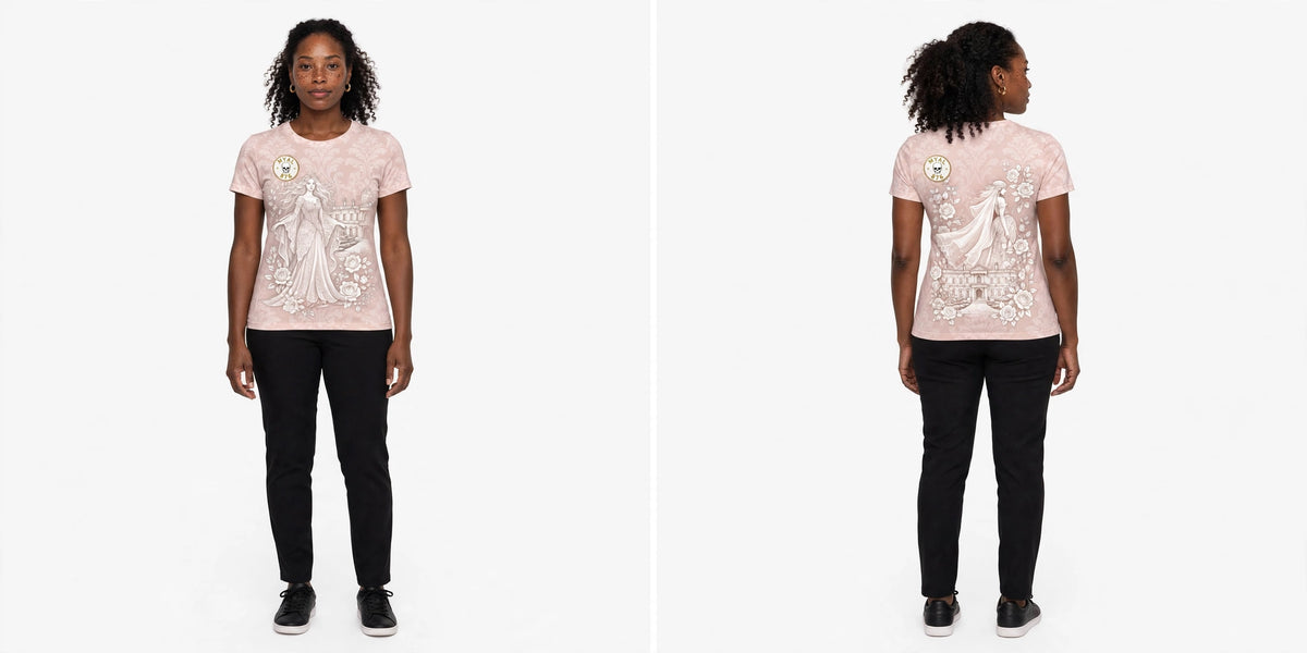 MYAL White Witch Women's Fitted Tee — Blush Damask