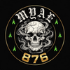 MYAL locked badge logo - round badge, skull in smoke, MYAL blackletter arch, gold 876