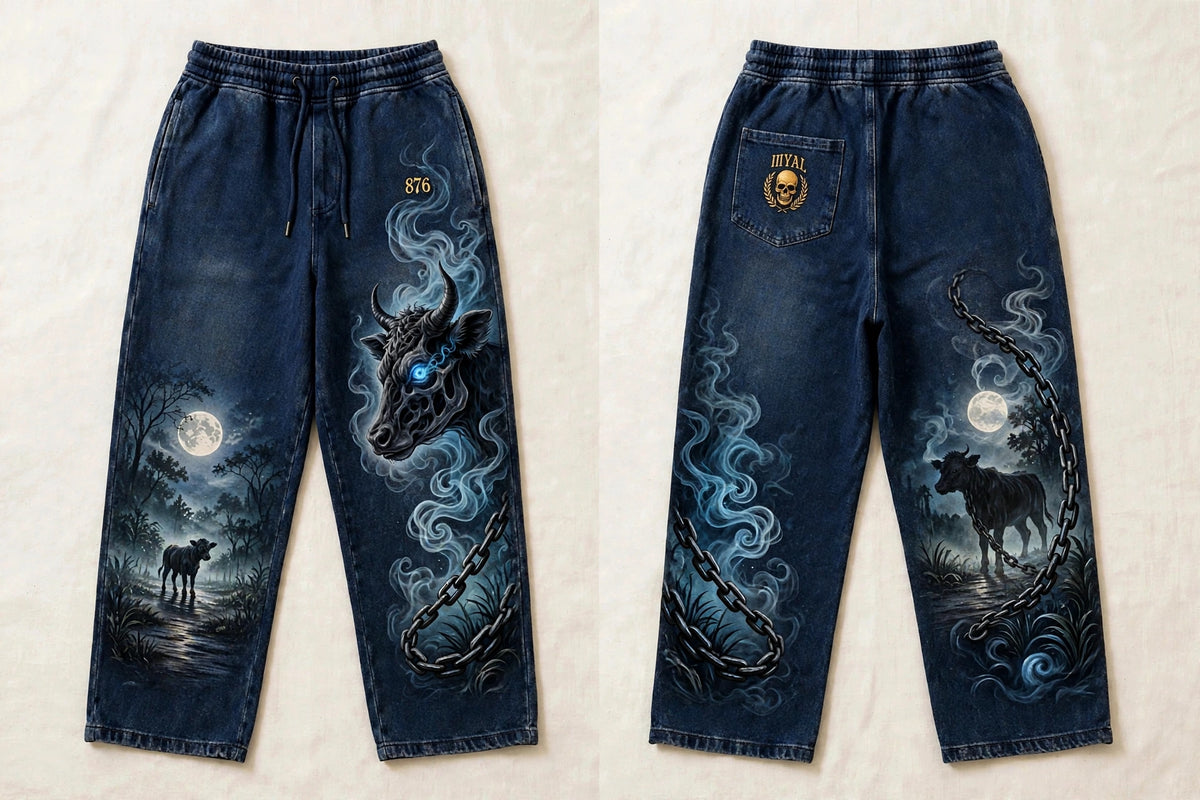MYAL Rolling Calf Open-Hem Sweatpants — Washed Abyss