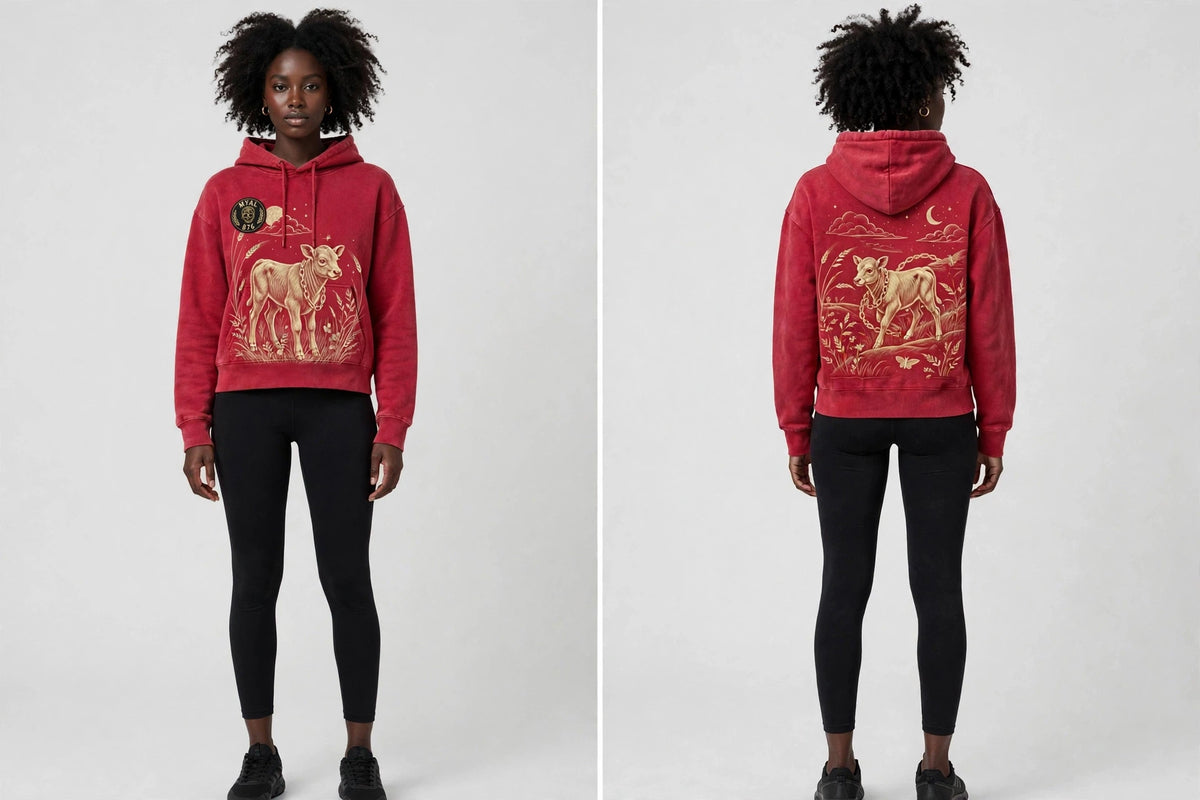MYAL Rolling Calf Women's Cropped Hoodie — Washed Crimson